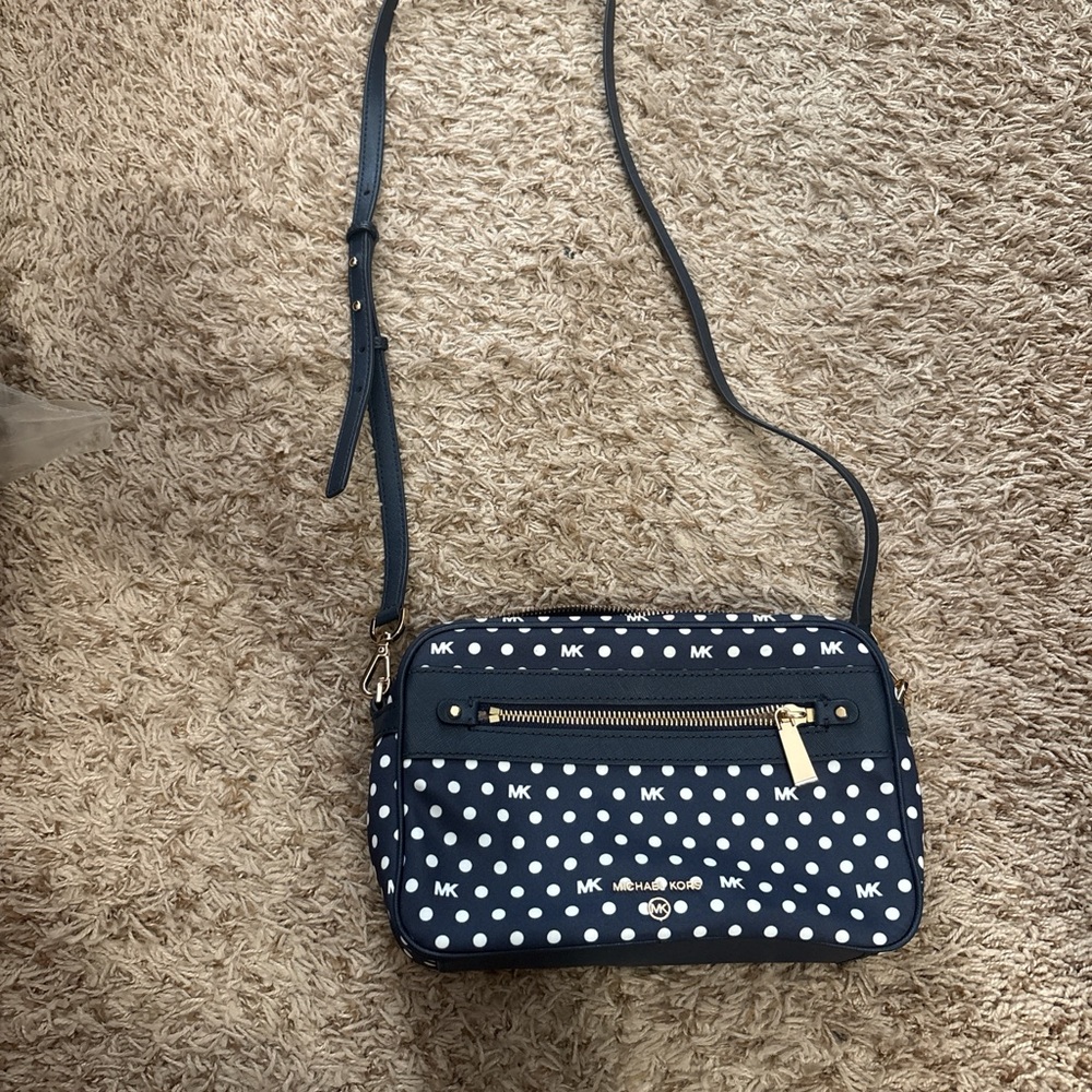 Michael Kors Navy and White Polka Dot Crossbody Bag